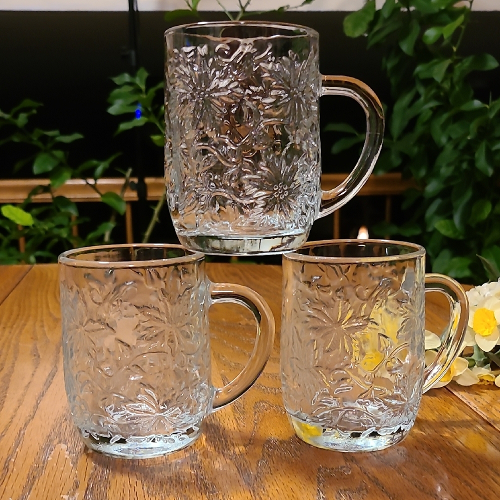Princess House Fantasia Elegant Glass Beverage Mugs -  Set Of 3